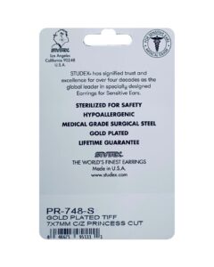 Studex Gold Plated Tiff Princess Cut PR-748-S