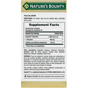 Nature's Bounty Active Mind Cognizin Caffeine with L-theanine 1000mg, 60Caplets